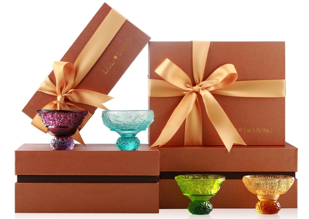 Crystal Sake Glass, Shot Glass (4 Designs), A Drink To Virtue, Bamboo/Chrysanthemum/Orchid/ Plum Blossom (Set of 4) 