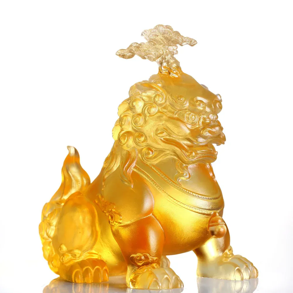 Evergreen Lion, Foo Dog with Evergreen Pine