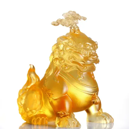 Evergreen Lion, Foo Dog with Evergreen Pine
