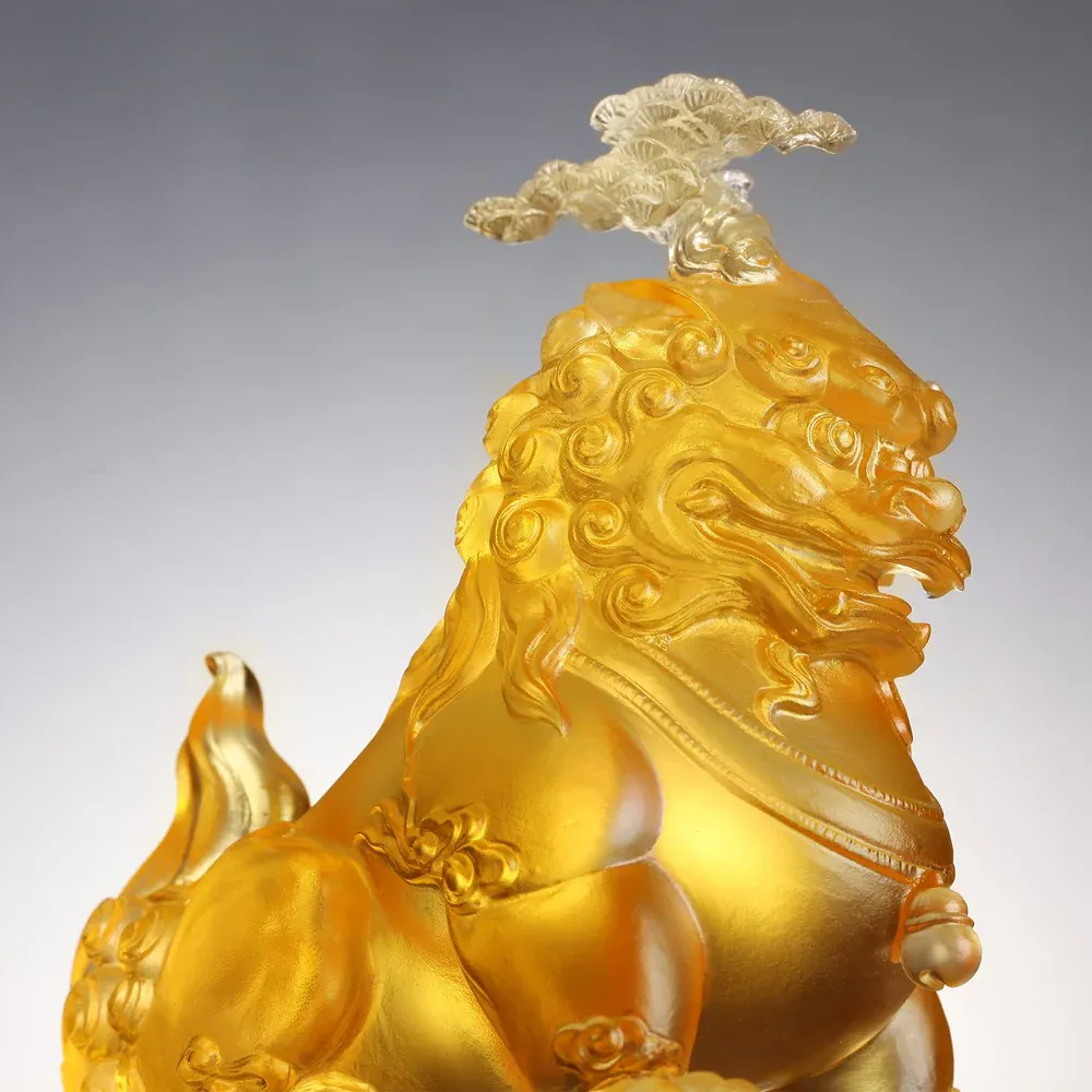Evergreen Lion, Foo Dog with Evergreen Pine
