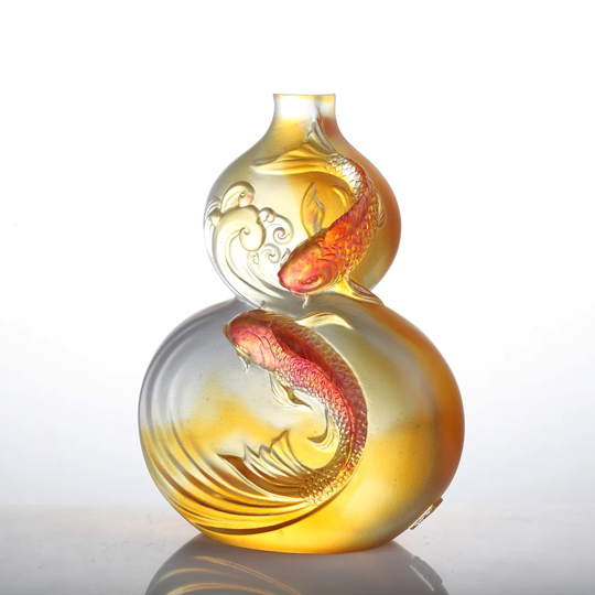 LIULI Crystal Hulu Gourd, Koi Fish - Waters of Abundance