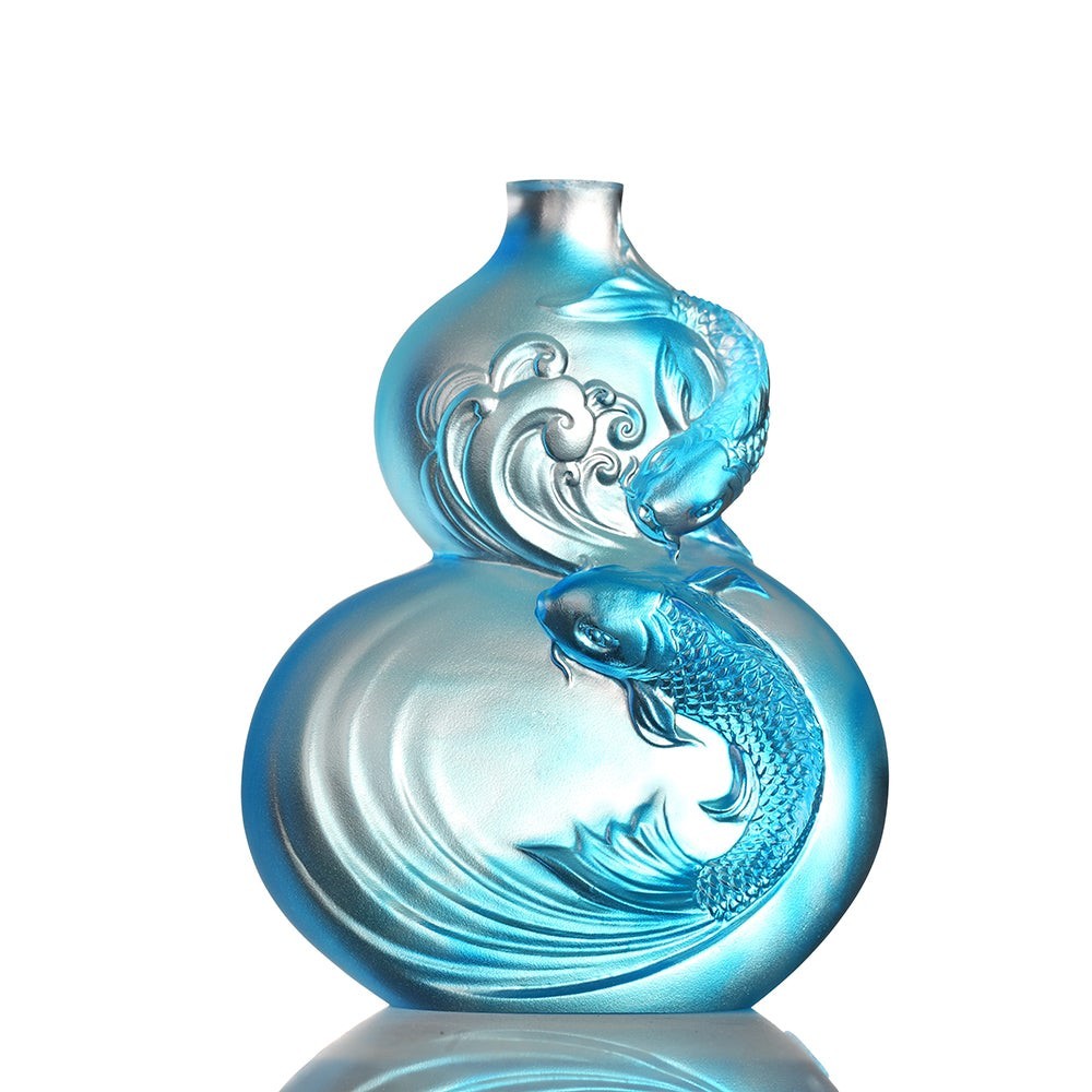 LIULI Crystal Hulu Gourd, Koi Fish - Waters of Abundance