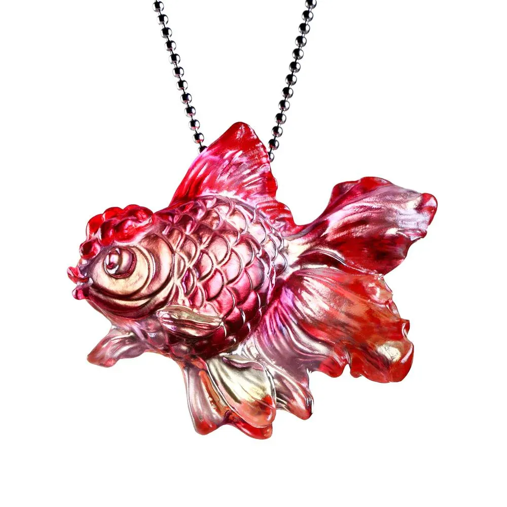 Crystal Pendant, Necklace, Goldfish, Upon the Heart 