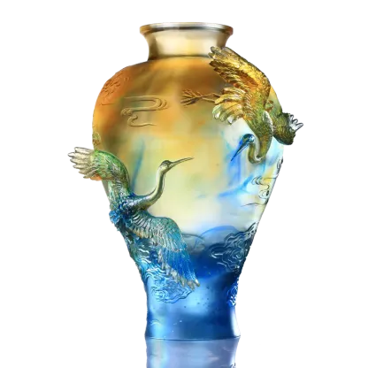 LIULI Crystal Floral Vase, Crane, Flight of Legacy