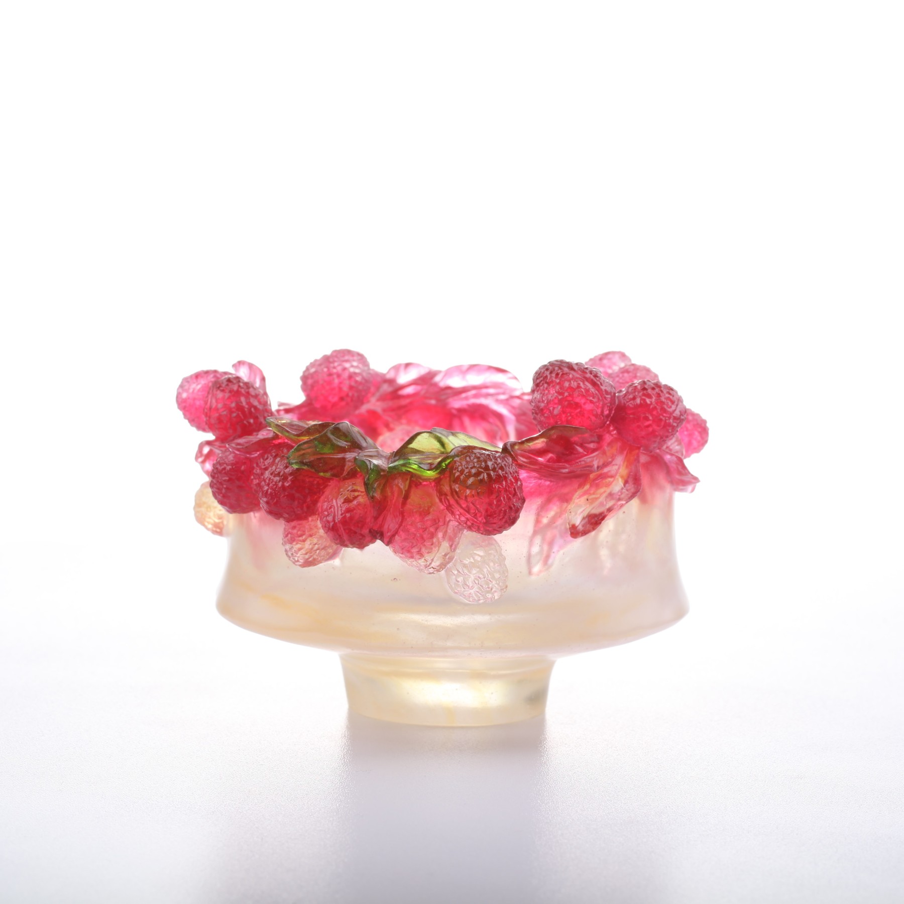 LIULI Crystal Vase, Bowl, Fruits, Lychee, A Thousand Blessings and Good Fortune