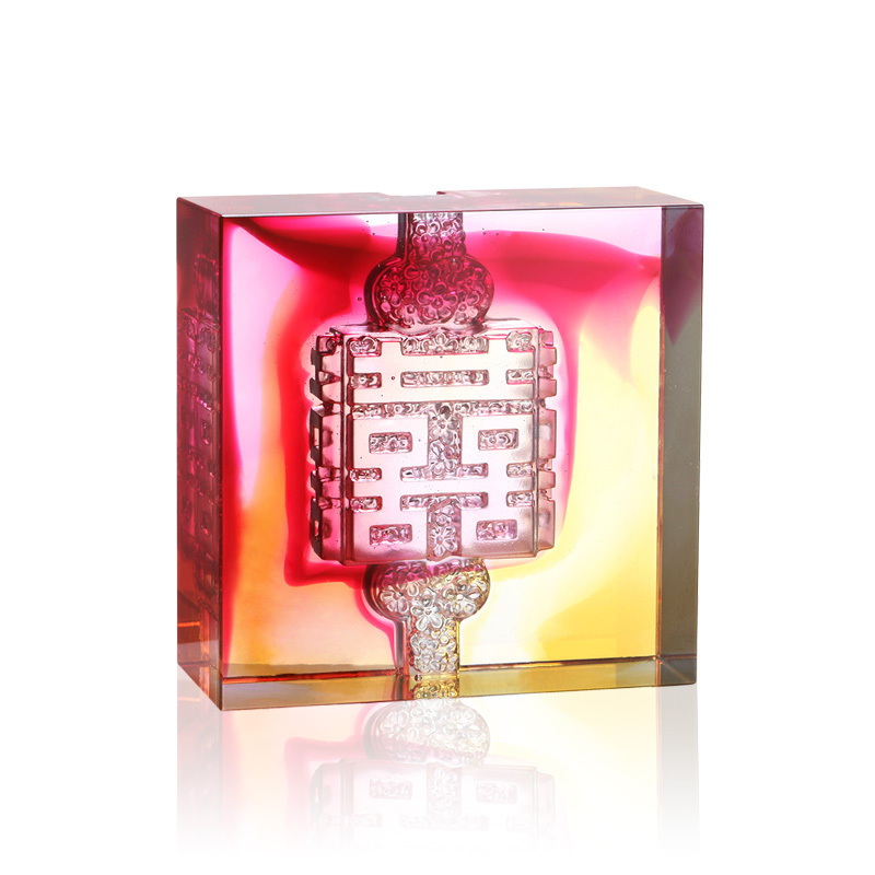 Crystal Paperweight, Double Happiness, Wedding Gift, Knot of Happiness, Mark of Happiness