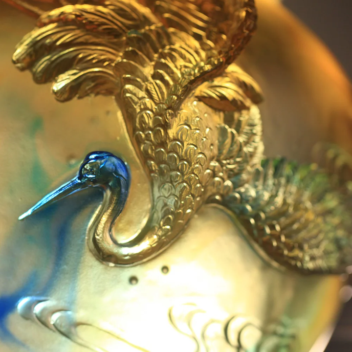LIULI Crystal Floral Vase, Crane, Flight of Legacy