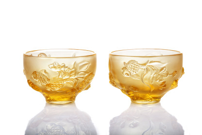 LIULI Crystal Goldfish Bowl, The Joy of Fish (Set of 2)