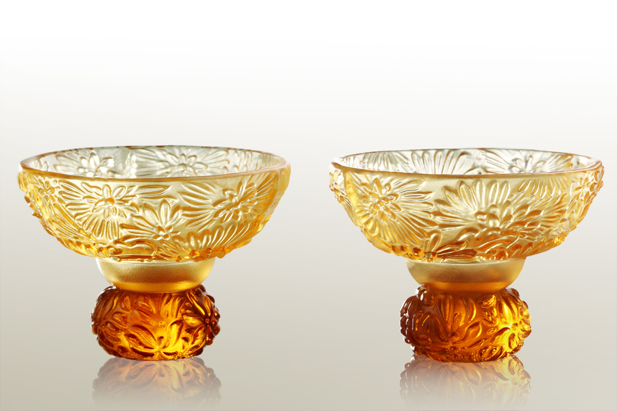 Crystal Sake Glass, Shot Glass (Set of 2), A Drink to Virtue, Virtuous Chrysanthemum