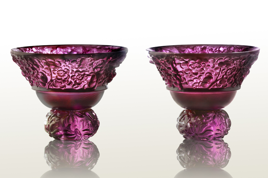Crystal Sake Glass, Shot Glass (Set of 2), A Drink to Virtue, Virtuous Plum Blossom