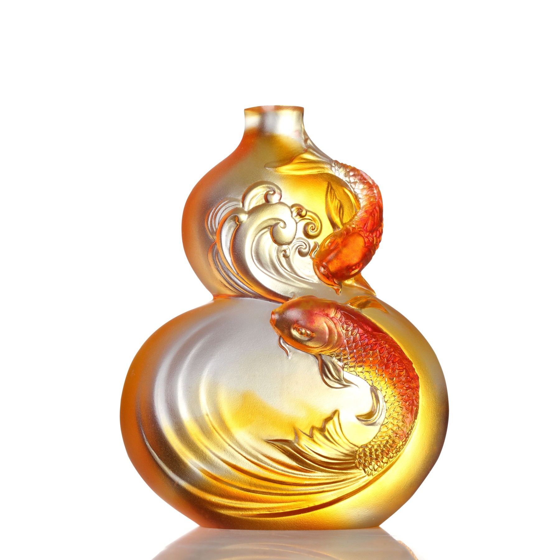 LIULI Crystal Hulu Gourd, Koi Fish - Waters of Abundance