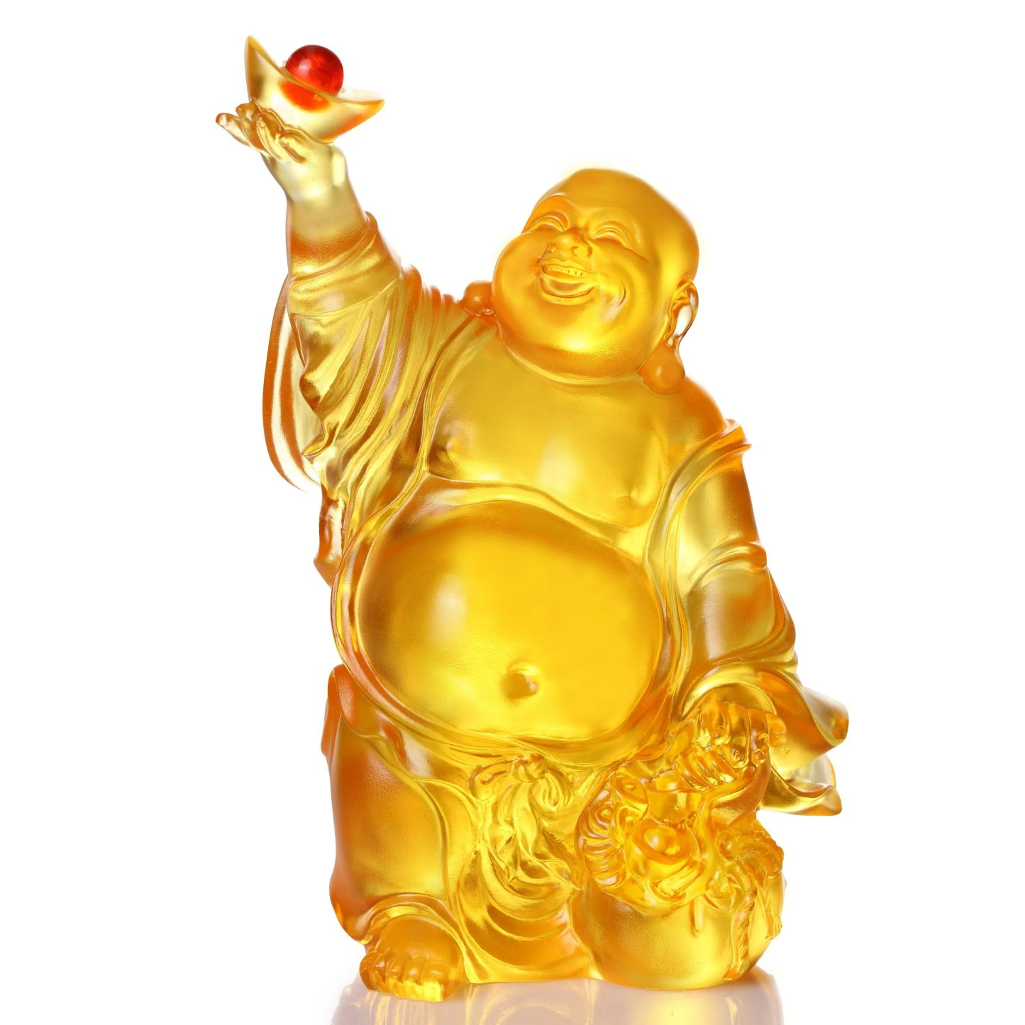 Crystal Buddha, Laughing Buddha, Golden Ingot, Joy Born From a Compassionate Heart