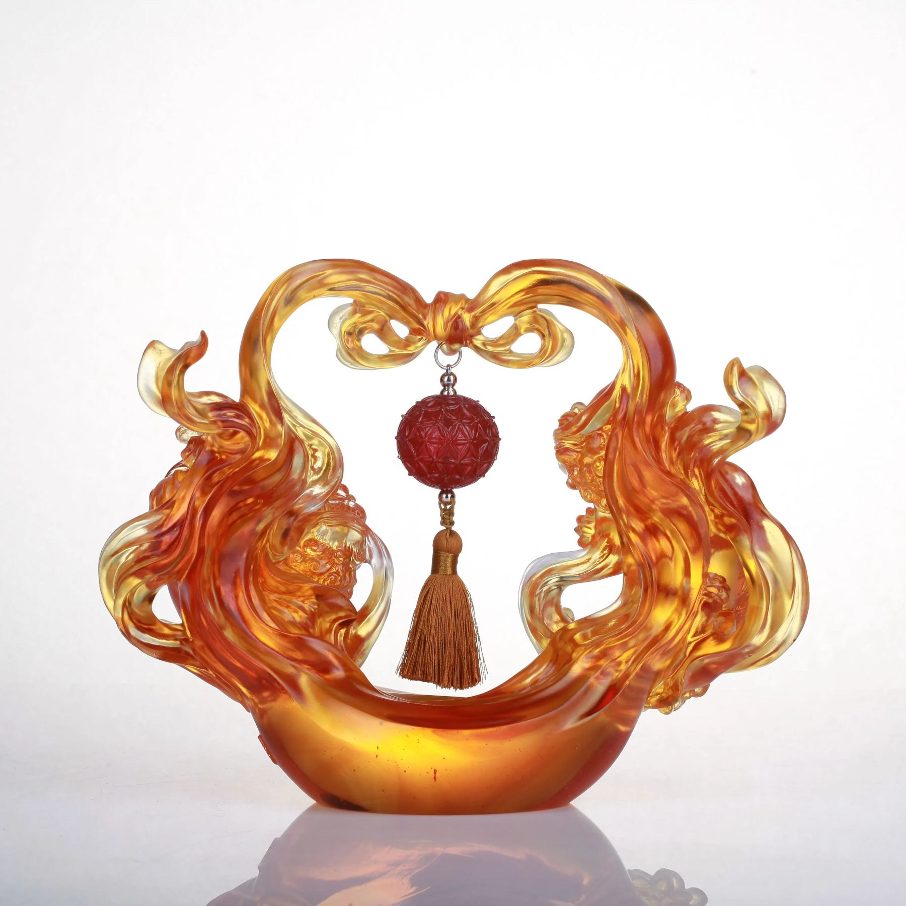 Chinese Guardian Lion, Crystal Sculpture, Embroidered Lion Dance