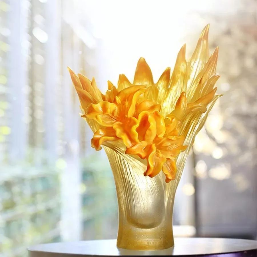LIULI Crystal vase, lily flower- Lily In Harmony