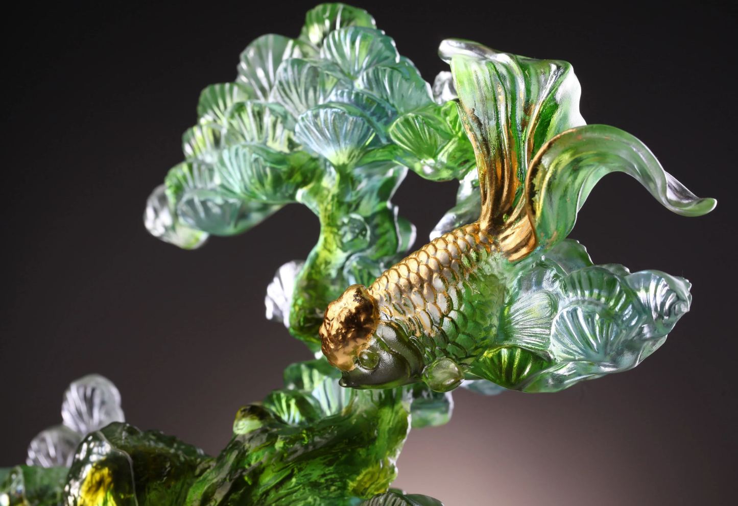 LIULI Crystal Fish and Pine Tree, Evergreen Prosperity