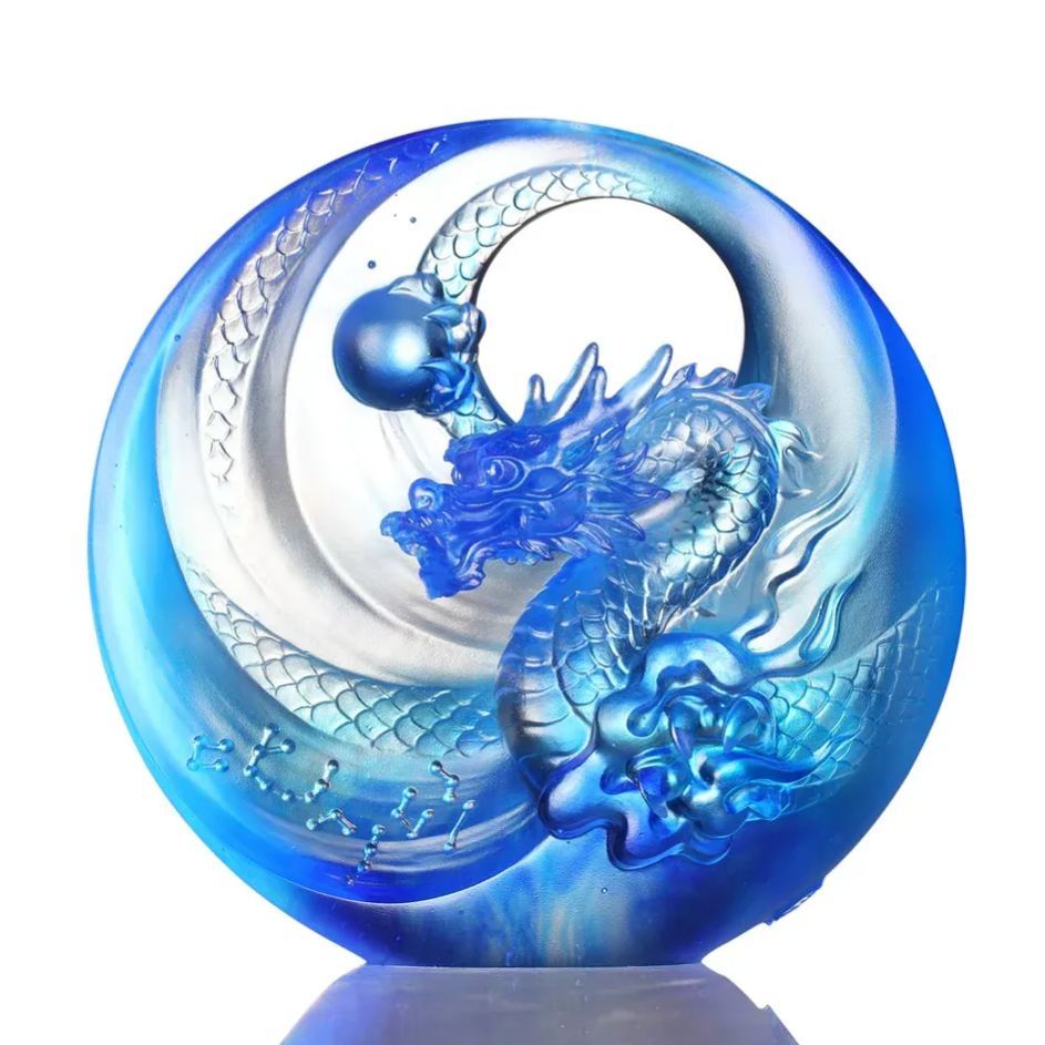 LIULI Crystal Art, Mythical Creature, Azure Dragon, Brilliant Sun - Rise 