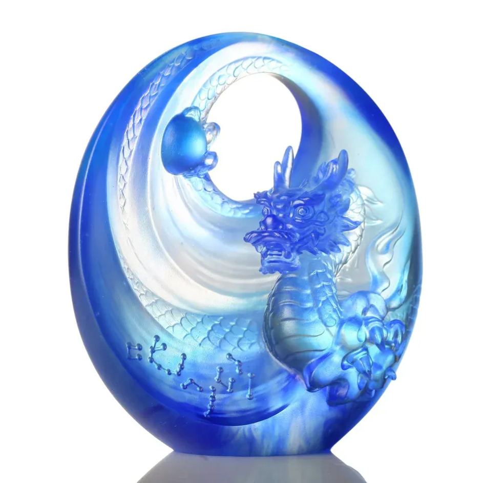 LIULI Crystal Art, Mythical Creature, Azure Dragon, Brilliant Sun - Rise 