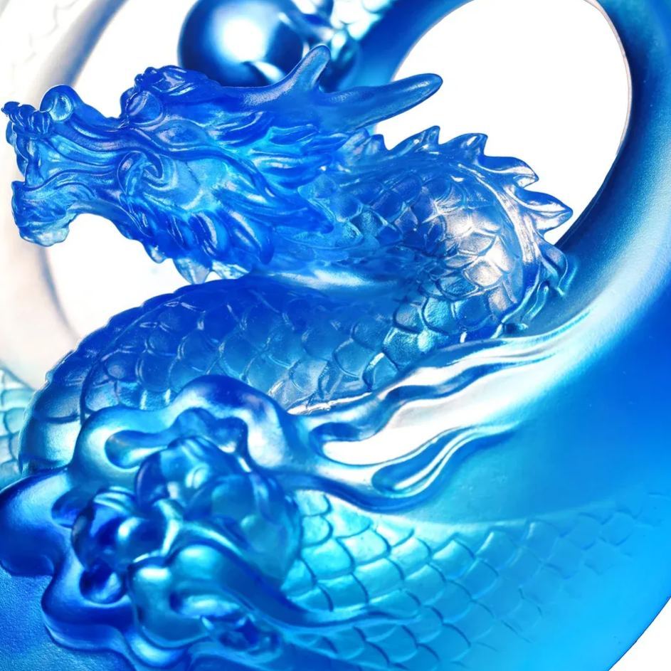 LIULI Crystal Art, Mythical Creature, Azure Dragon, Brilliant Sun - Rise 