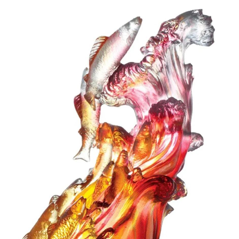 LIULI Crystal Fish Figurine, Together We Will Reach the Crest