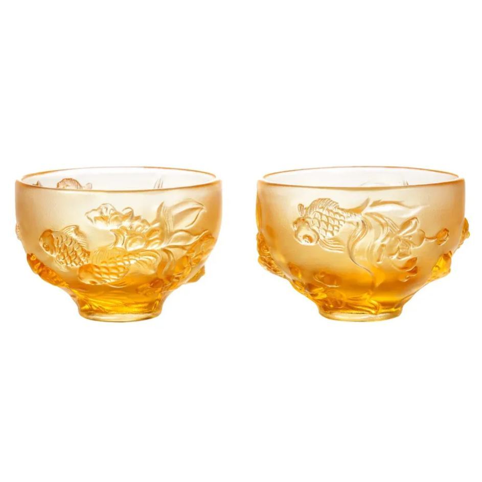 LIULI Crystal Goldfish Bowl, The Joy of Fish (Set of 2)