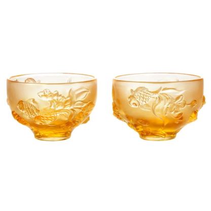 LIULI Crystal Goldfish Bowl, The Joy of Fish (Set of 2)