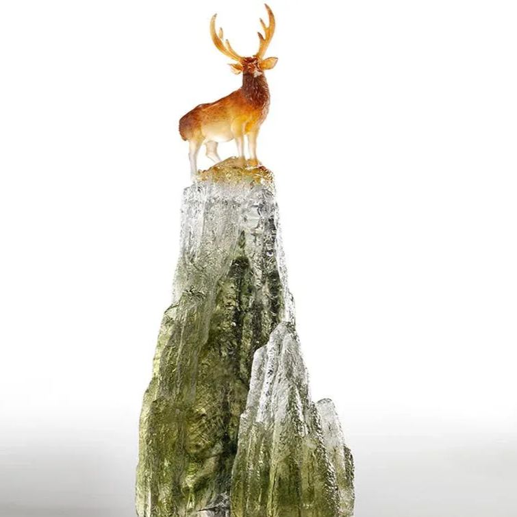 LIULI Crystal Sambar Deer figurine, Auspicious Summit - Taiwan Sambar Deer 