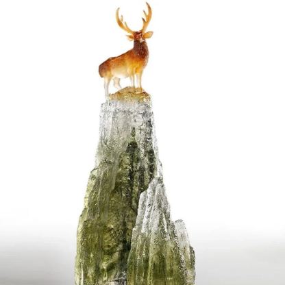 LIULI Crystal Sambar Deer figurine, Auspicious Summit - Taiwan Sambar Deer 
