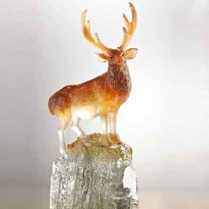 LIULI Crystal Sambar Deer figurine, Auspicious Summit - Taiwan Sambar Deer 