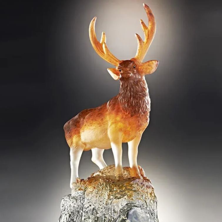 LIULI Crystal Sambar Deer figurine, Auspicious Summit - Taiwan Sambar Deer 
