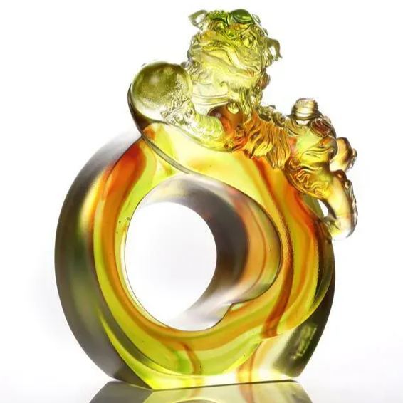 Crystal Foo Dog, Frolicking Lion Welcomes Auspiciousness 