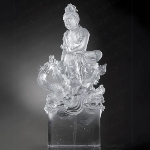 LIULI Crystal Buddha, Guanyin, Dragon, Enlightened by the Auspicious Dragon