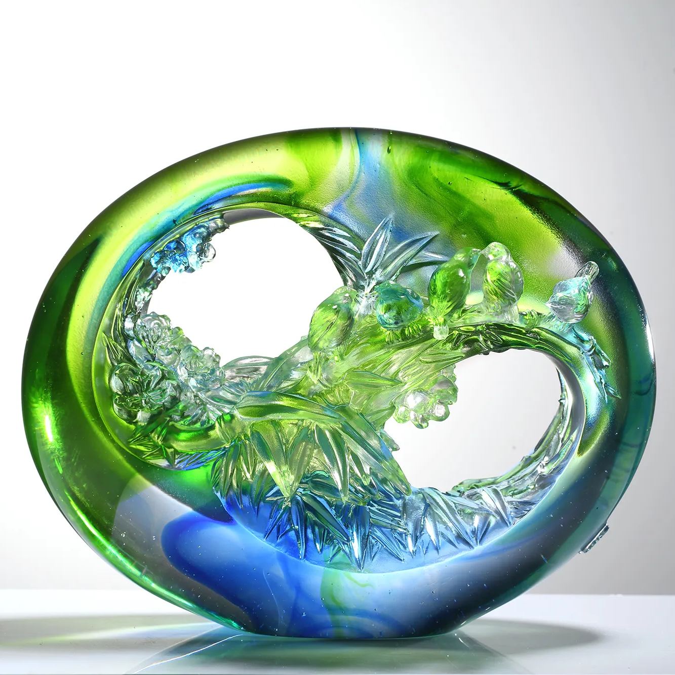 LIULI Crystal Bamboo, Plum, and Bird, A Match Made in Heaven 