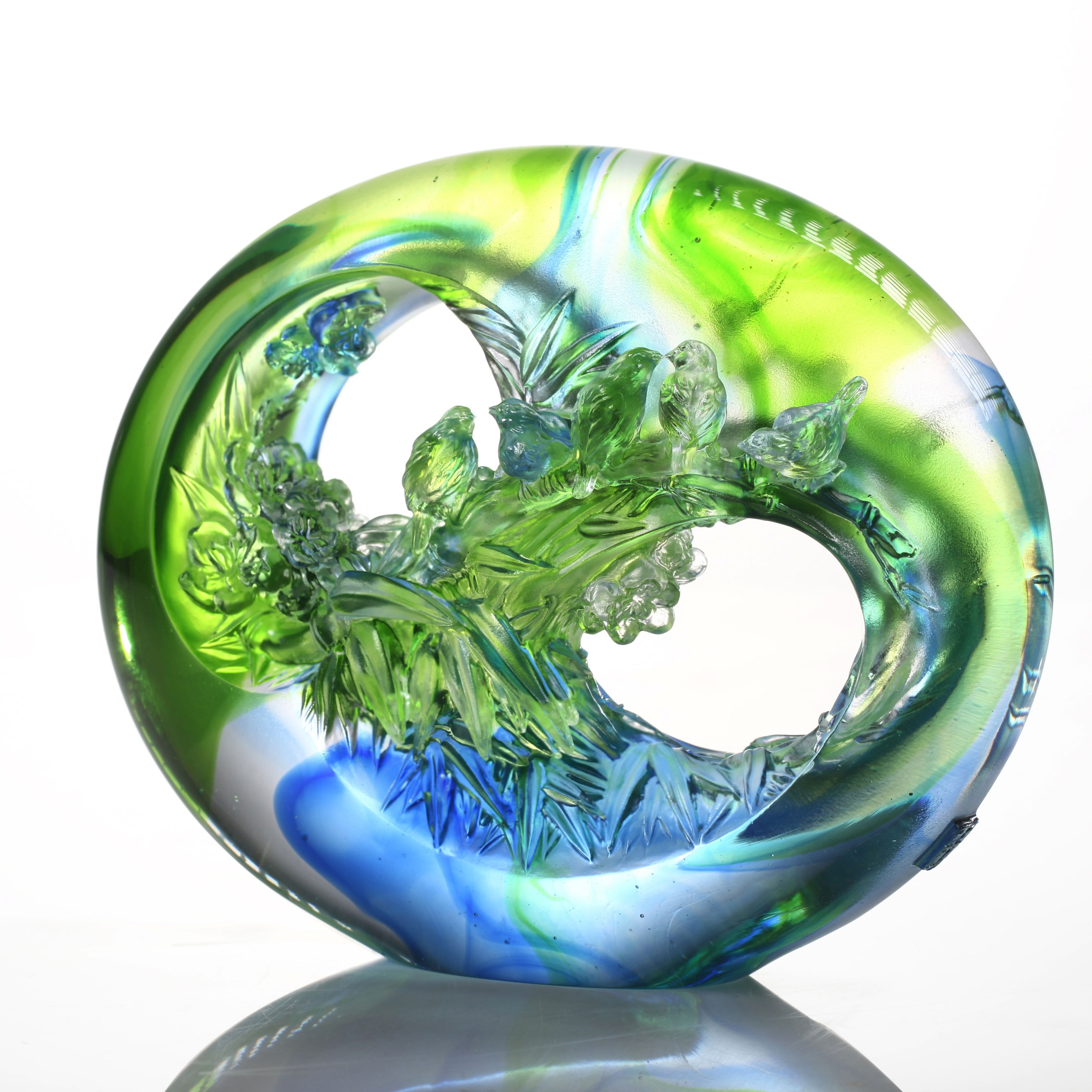 LIULI Crystal Bamboo, Plum, and Bird, A Match Made in Heaven 