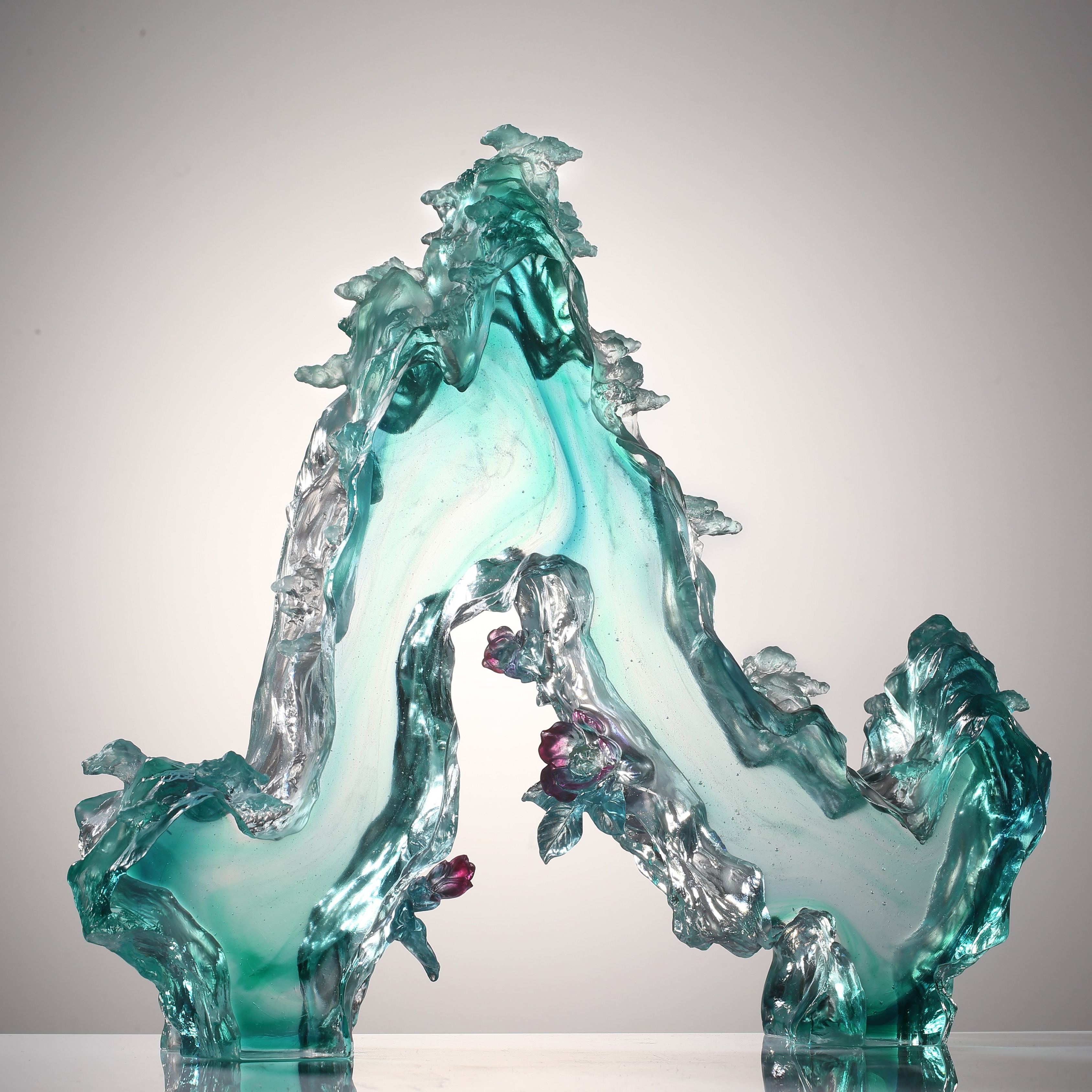LIULI Crystal, Mountain, Pine, Camellia, Evergreen Mountain Spirit 