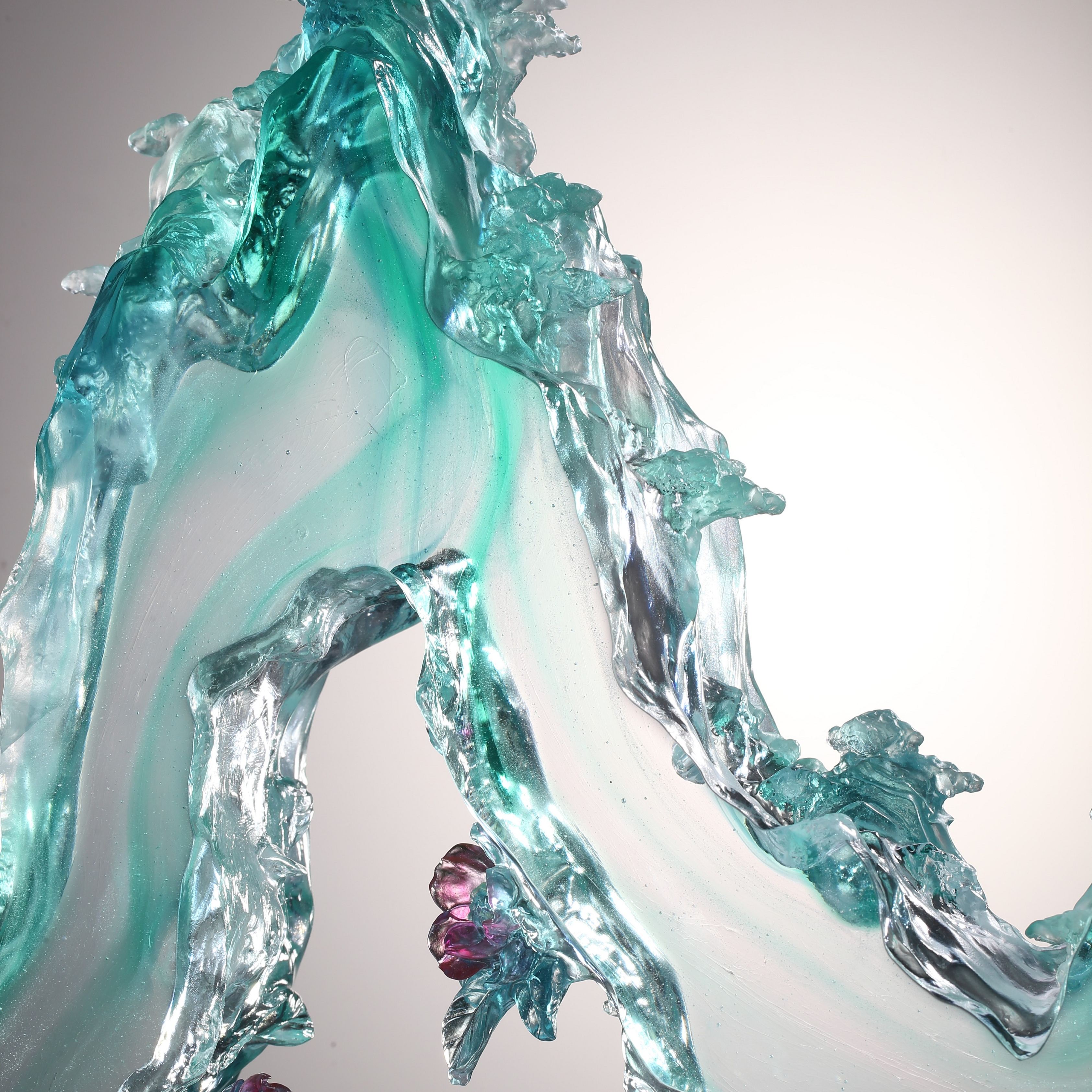 LIULI Crystal, Mountain, Pine, Camellia, Evergreen Mountain Spirit 