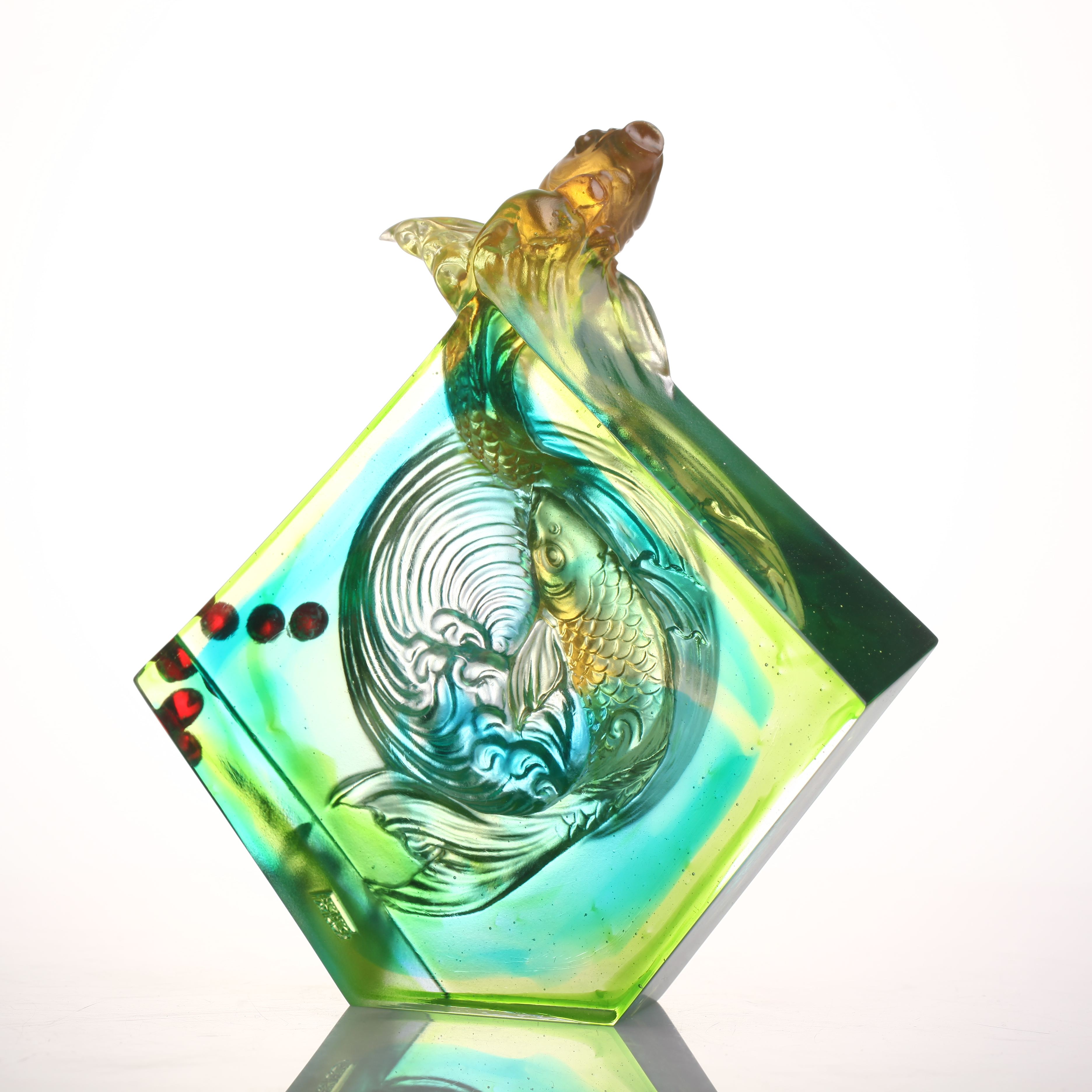LIULI Crystal Koi fish, Advancing as One to Lofty Heights 