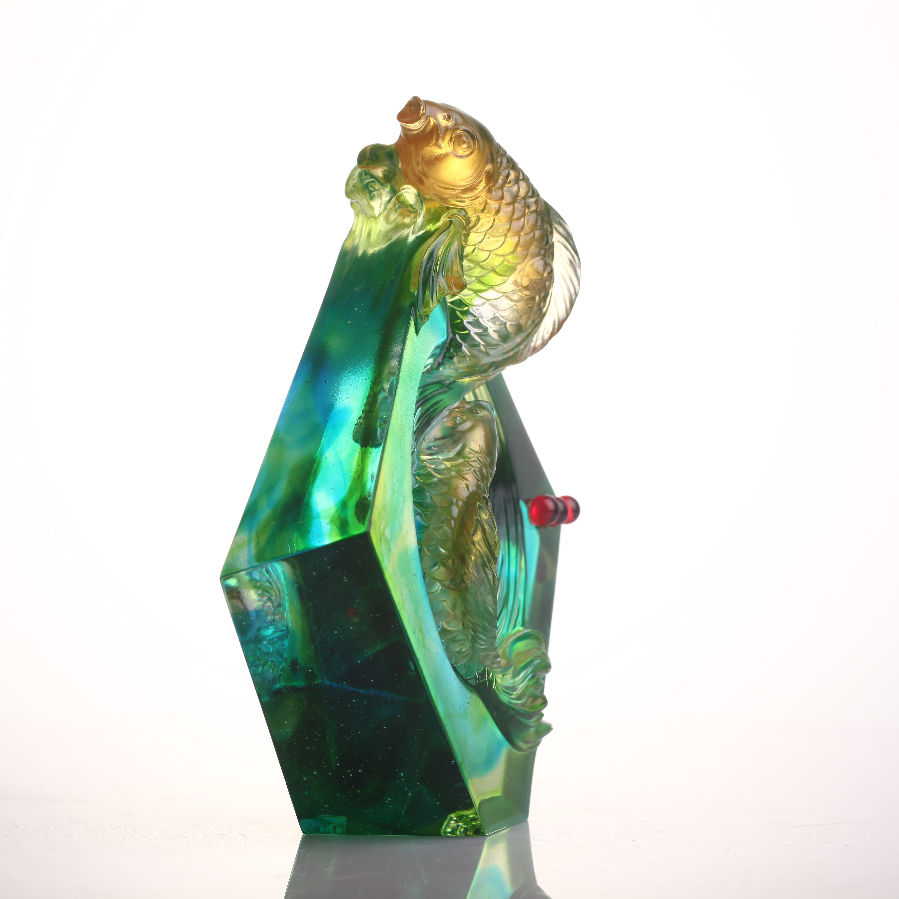 LIULI Crystal Koi fish, Advancing as One to Lofty Heights 