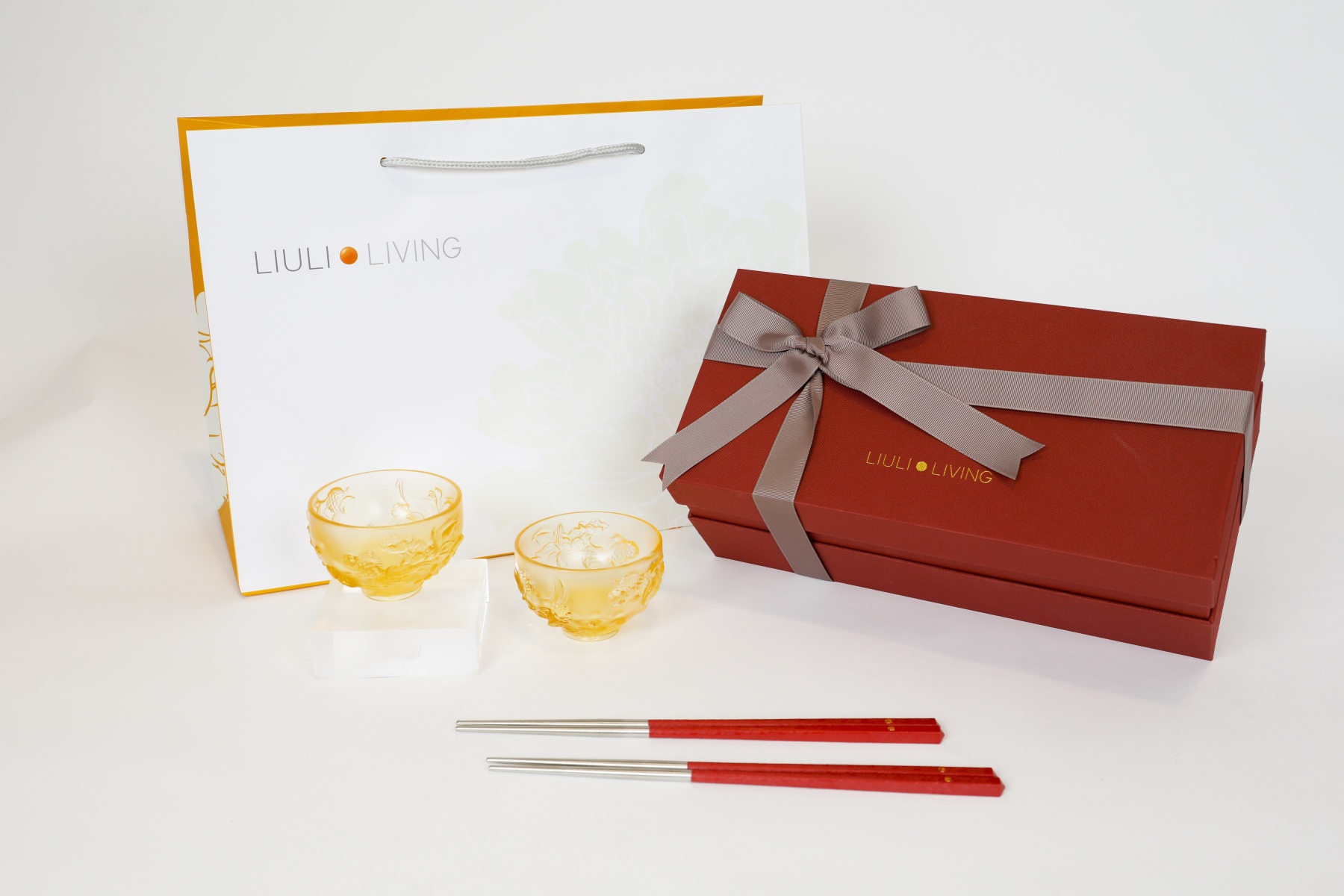 LIULI Crystal Goldfish Bowl, The Joy of Fish (Set of 2)