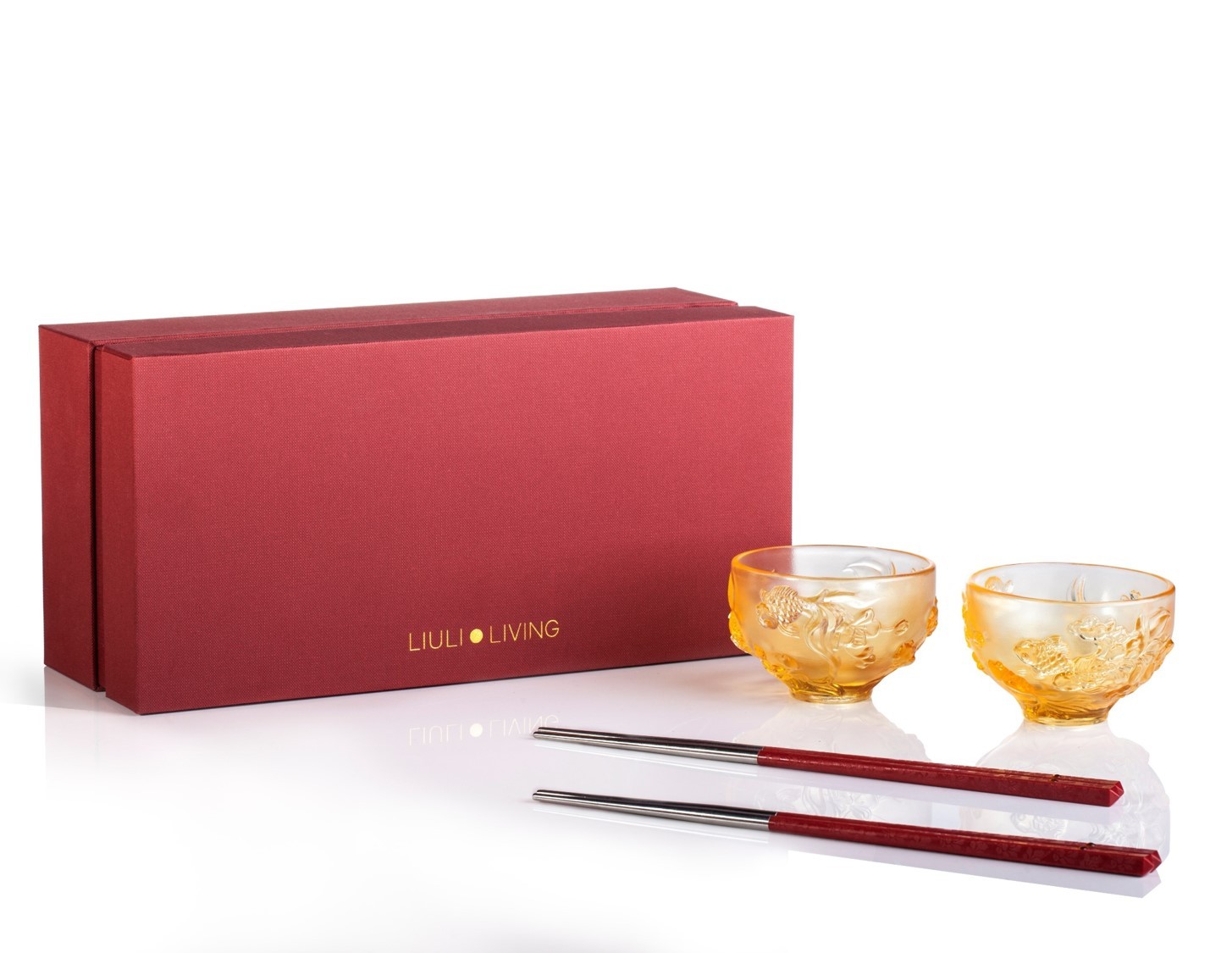 LIULI Crystal Goldfish Bowl, The Joy of Fish (Set of 2)