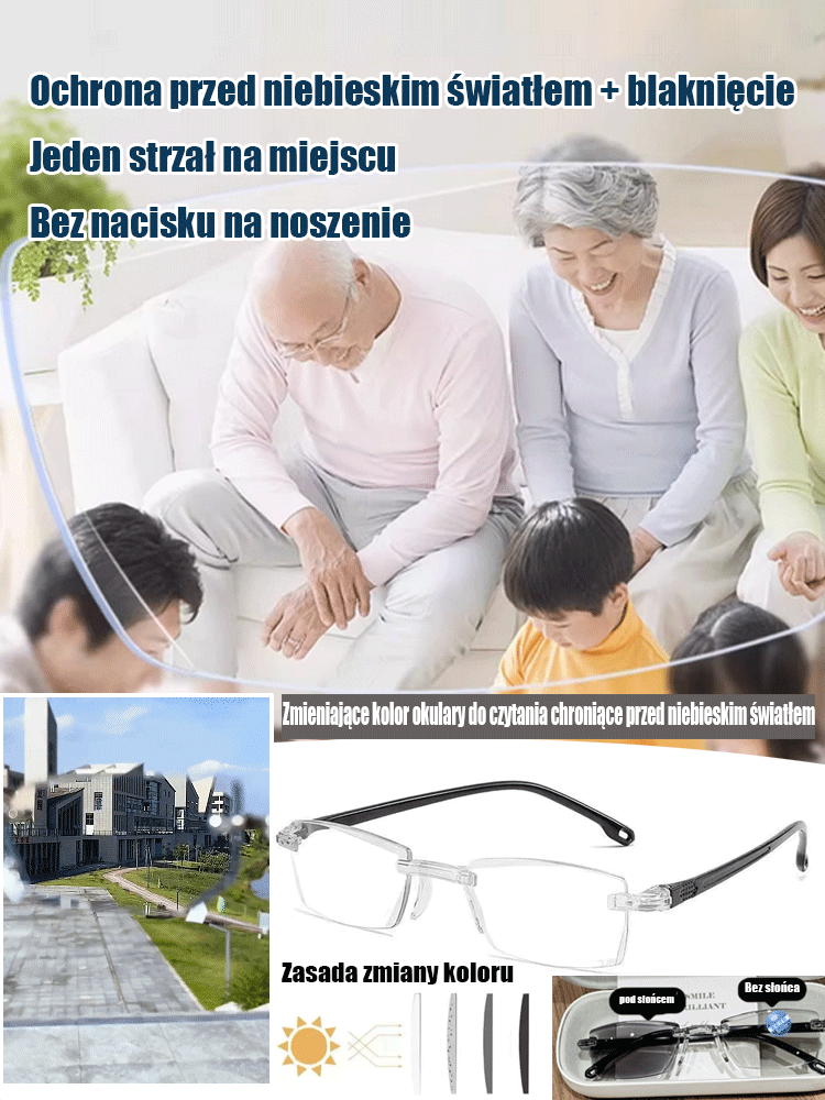Zmieniające kolor okulary do czytania chroniące przed niebieskim światłem