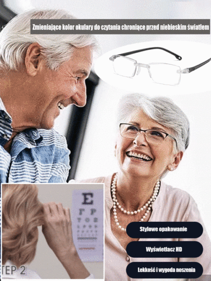 Zmieniające kolor okulary do czytania chroniące przed niebieskim światłem