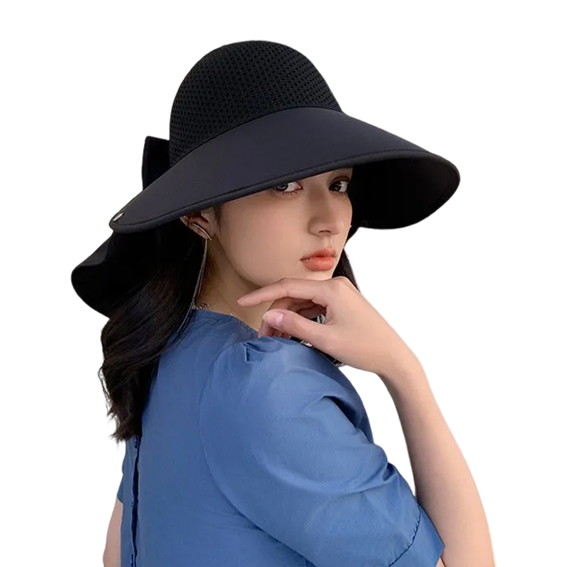 大簷防曬帽子女夏季出遊遮臉可紮馬尾空頂護頸遮陽帽透氣遮陽帽