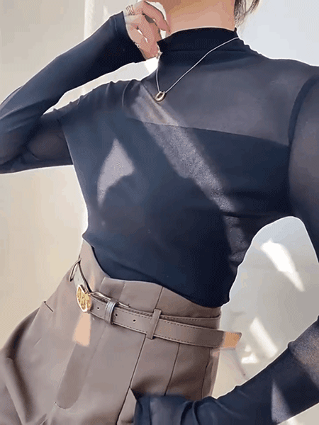 蕾絲網紗打底衫女