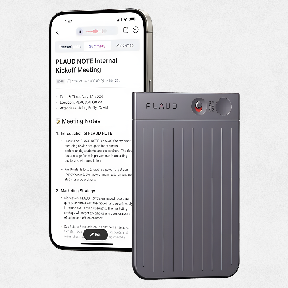 AI Voice Recorder, PLAUD Note Voice Recorder w/Case, App Control, Transcribe & Summarize with AI Technology, Support 112 Languages, 64GB Memory, Audio Recorder for Lecture, Meeting