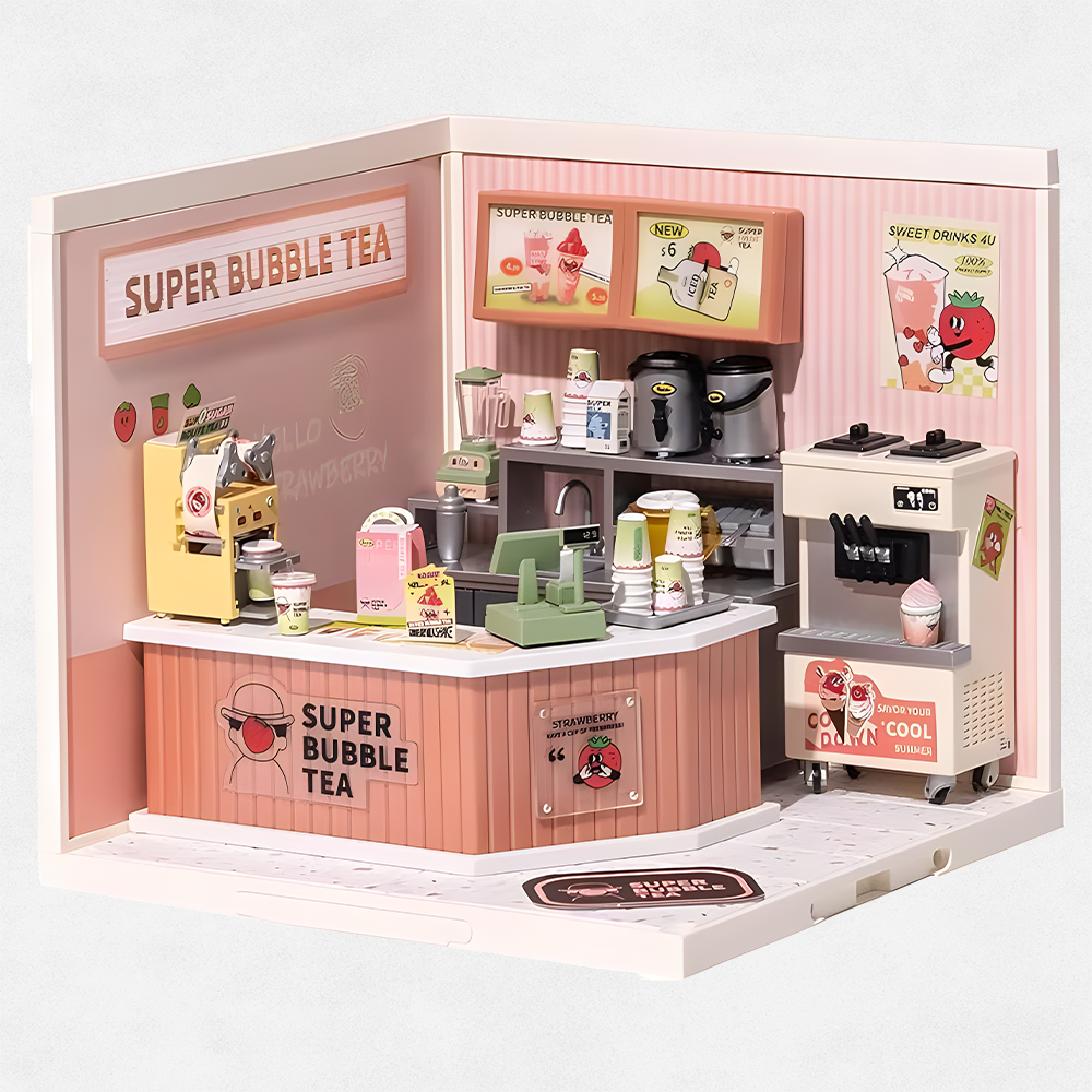 Rolife LED Building Blocks for Adults,1:24 Toy Building Sets,Model Building Kits for Kids Ages 8-12-15,DIY Miniature Dollhouse Kits for Adults,Hobbies for Women Men (4.Double Joy Bubble Tea)