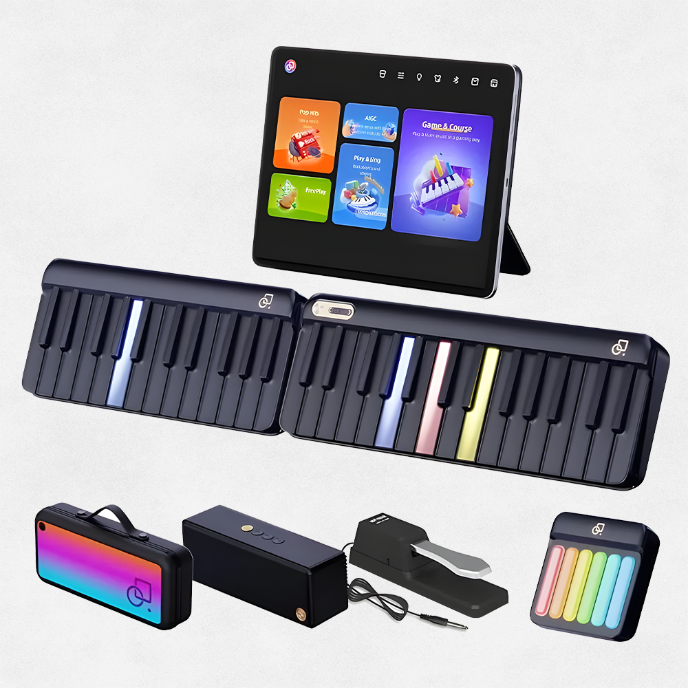 Smart Piano Keyboard with Speakers, Expandable Full keys Interactive Music Sheet Rainbow Light Keys, Lessons, 256 Tones Chords, MIDI Controller, Weighted Keys Sustain Pedal Jack/Audio Input
