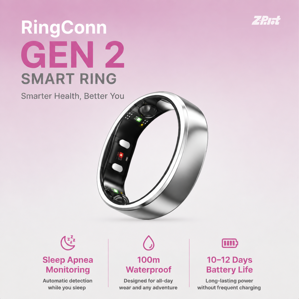 RingConn Gen2 Smart Ring with No App Subscription, 7-Day Battery Life Activity & Sleep Tracker/Stress/Heart Rate Monitor Compatible with iOS & Android