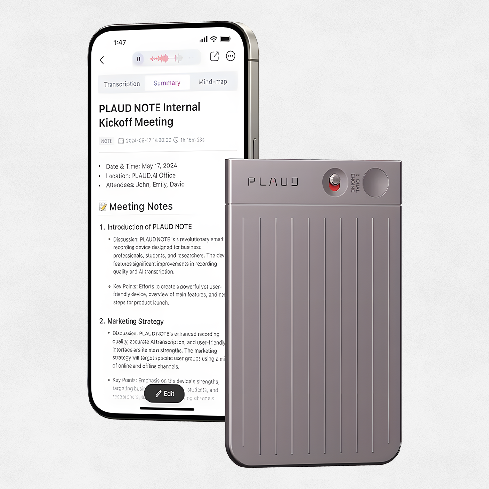 AI Voice Recorder, PLAUD Note Voice Recorder w/Case, App Control, Transcribe & Summarize with AI Technology, Support 112 Languages, 64GB Memory, Audio Recorder for Lecture, Meeting