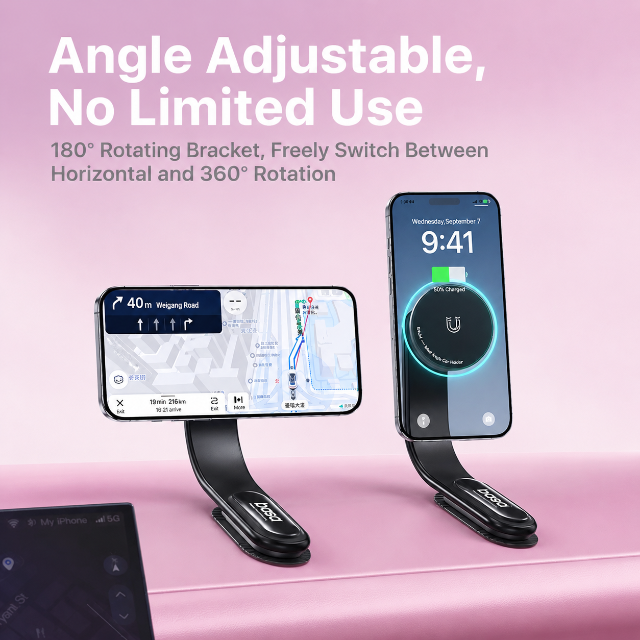 basa Magnetic Car Phone Holder – 360° Rotatable Wireless Charging Car Mount for Secure Hands-Free Driving