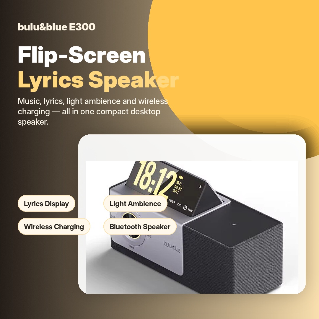 bulu&blue E300 Flip-Screen Lyrics Speaker | Bluetooth Speaker with Wireless Charging & Ambient Light